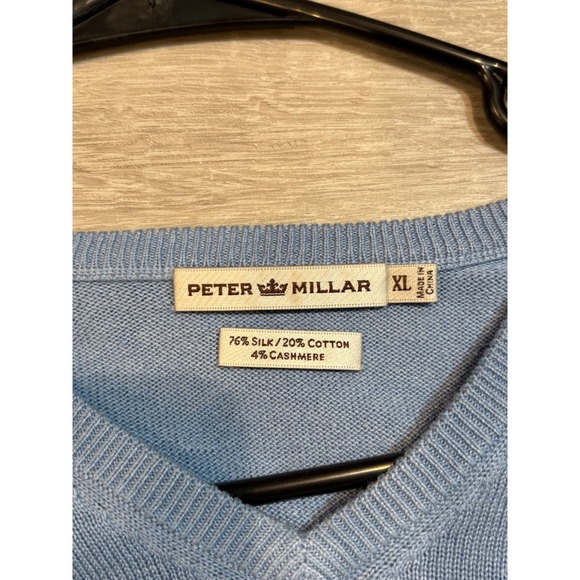 Peter Millar V-Neck Sweater Silk Cashmere Blend Soft Knit Blue XL - Picture 4 of 5